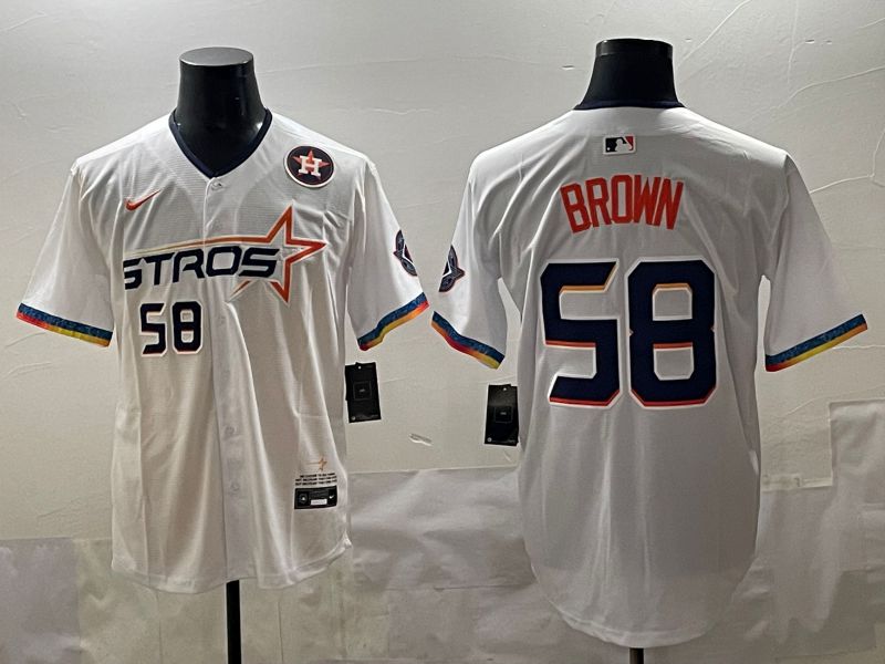 Men Houston Astros #58 Brown White Fourth generation Joint Name 2025 Nike MLB Jersey style 6->houston astros->MLB Jersey